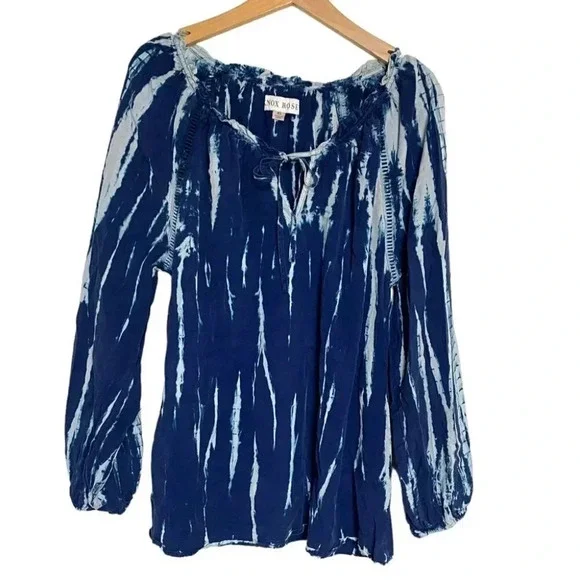 Knox Rose XL blue & white tie dyed boho long sleeve top‎ - Picture 2 of 8
